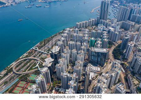 Tai Koo, Hong Kong 19 March 2019: Top view of Hong Kong city