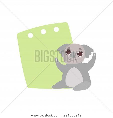 Coala Bear Holding Green Empty Banner, Cute Cartoon Jungle Animal With Blank Sign Board Vector Illus