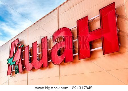Samara, Russia - March 23, 2019: Auchan Store Logo. Auchan Is A French International Retail Group
