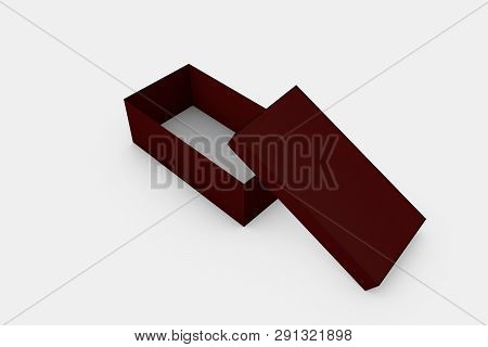 Box Packaging Shoes Container Empty Open Rectangular Burgundy Angle Of View