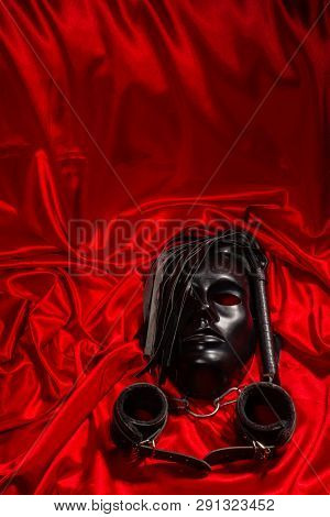 Bondage, Kinky Adult Sex Games, Kink And Bdsm Lifestyle Concept With A Mask, Pair Of Leather Handcuf