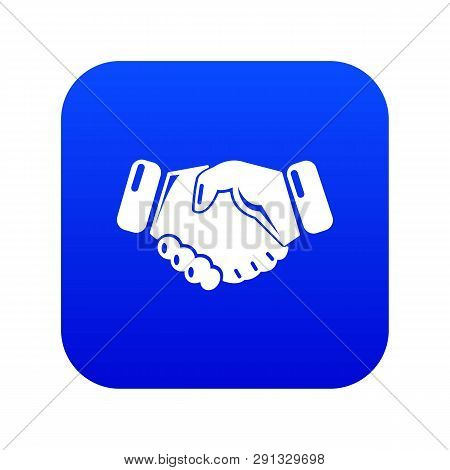 Handshake Ice Hockey Icon Blue Vector Isolated On White Background