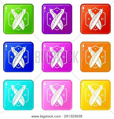 Eco Peas 1981 Icons Set 9 Color Collection Isolated On White For Any Design