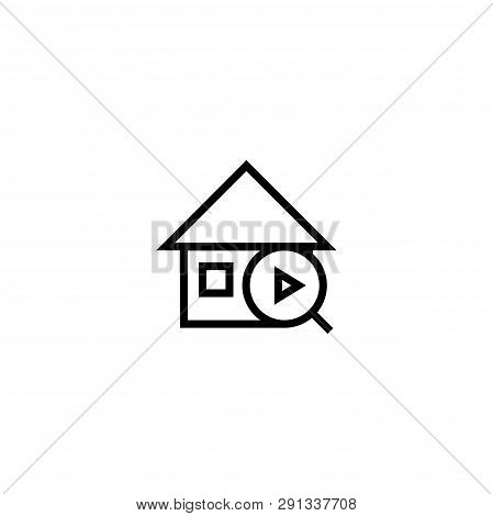 Next House Search Icon. Home With Magnifying Glass And Arrow Symbol. Simple Clean Thin Outline Style