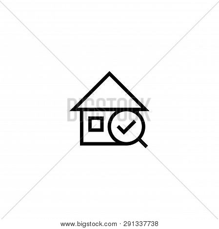 Recommended House Search Icon. Home With Magnifying Glass And Okay Check Symbol. Simple Clean Thin O