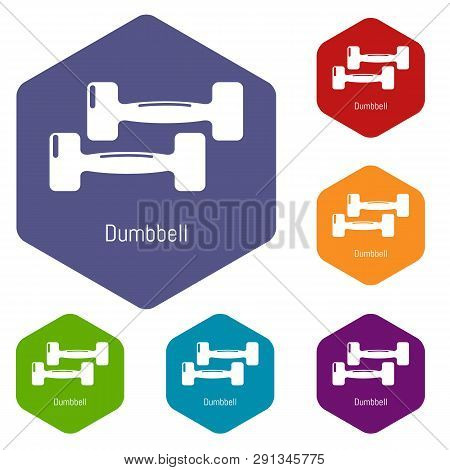 Fitness Dumbbell Icons Vector Colorful Hexahedron Set Collection Isolated On White