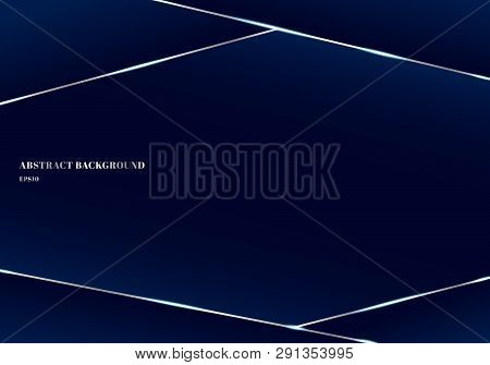Abstract Template Geometric Triangle And Silver Lines Dark Blue Premium Background. Low Poly Shapes 