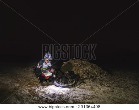 Outdoor Orienteering Extreme Bike Race In Night. January 25th 2019, Novy Bor, Czech Republic. Woman 