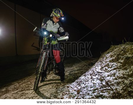 Outdoor Orienteering Extreme Bike Race In Night. January 25th 2019, Novy Bor, Czech Republic. Woman 
