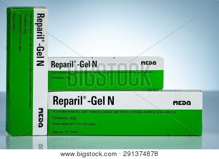 Chonburi, Thailand-october 27, 2018 : Reparil Gel N. Aescin And Diethylamine Salicylate Gel For Anto