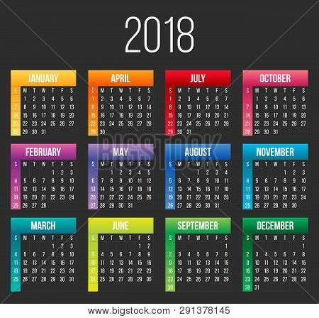 Creative Vector Illustration Of 2018 Year Colorful Calendar Isolated On Transparent Background. Art 