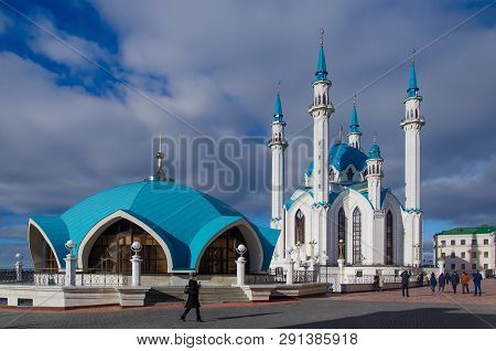 View Of The Mosque Kul Sharif Mosque In Kazan Kremlin. Tatarstan. November 2018, Kazan, Russia