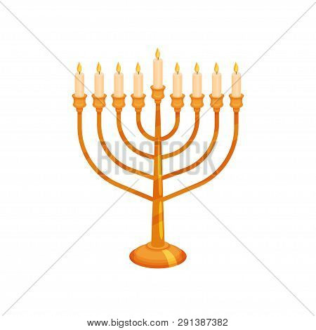 Chanukiah On White Background. Happy Hanukkah Concept.
