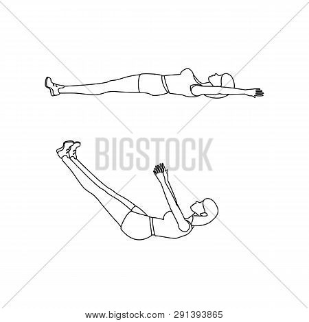 Jackknife Sit Up Workout Outline On The White Background. Vector Illustration