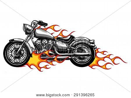 Vector Illustration Flaming Bike Chopper Ride Front View