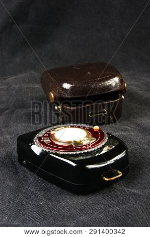 Old Vintage Soviet Exposure Meter With Leather Case