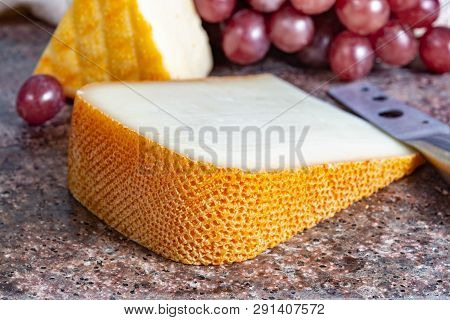 French Yellow Cheeses, Pur Brebis Sheep Melk Cheese Fron Pyrenees And Saint Paulin Creamy, Mild, Sem