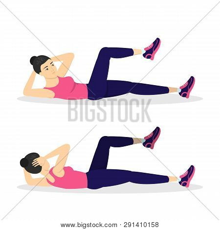 Woman Doing Crunches In The Gym. Belly Burn