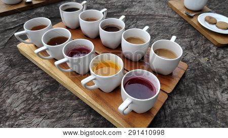 Coffee And Tea Testing On The Wood Table Bali, Indonesia