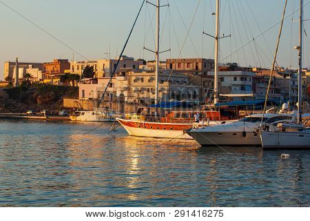 Lampedusa, Italy - August, 01: View Of The Old Town Of Lampedusa At Sunset Season Season, On August 