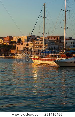 Lampedusa, Italy - August, 01: View Of The Old Town Of Lampedusa At Sunset Season Season, On August 
