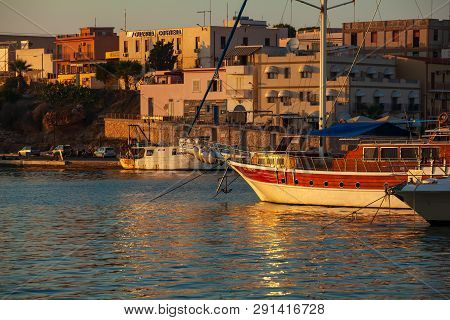 Lampedusa, Italy - August, 01: View Of The Old Town Of Lampedusa At Sunset Season Season, On August 