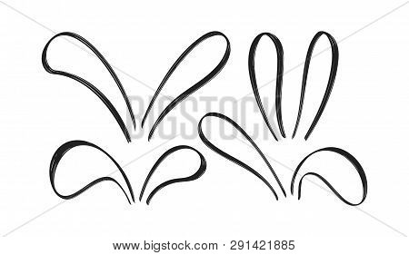 Set Of Hand Drawn Doodle Bunny Ears On White Baclground. Sketch Line Easter Decoration.