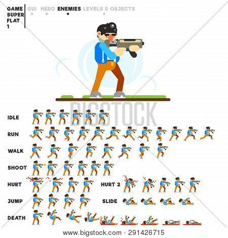 Animation Of A Man With An Automat For Creating A Video Game