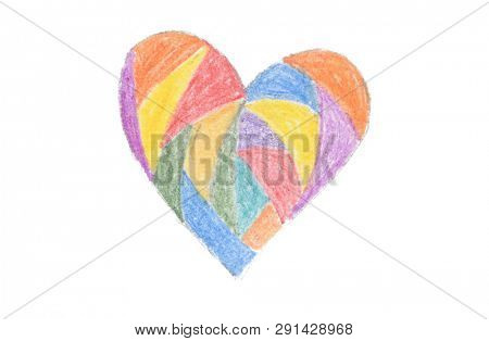 Color pencil drawing heart shape. Isolated on white.