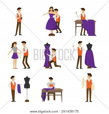 Male Designer Tailoring, Measuring And Sewing For Female Customer Set