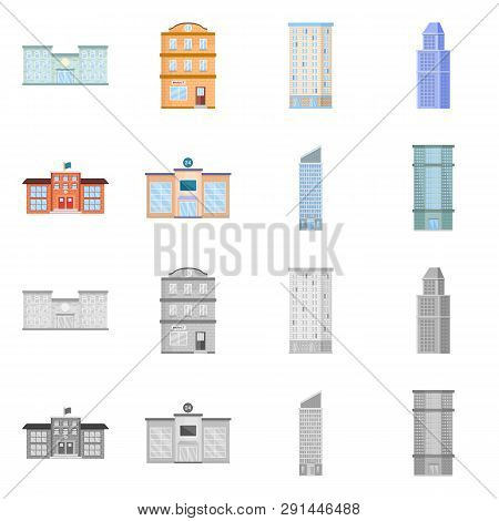 Vector Illustration Of Municipal And Center Symbol. Set Of Municipal And Estate   Vector Icon For St