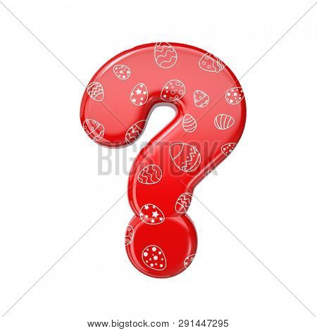 Easter egg interrogation point - 3d red and white celebration symbol isolated on white background. Perfect for creative illustrations related but not limited to Easter, events, fest...