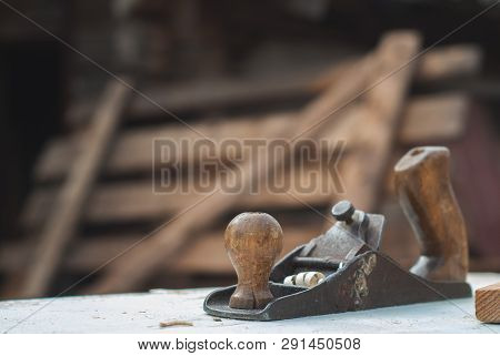 Old Carpentry Planer, Vintage Wood Planer Close-up,