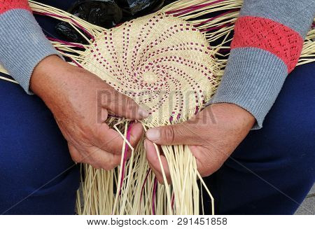 Traditional Weaving Of Ecuadorian Panama Hat Or Paja  Toquilla Straw Hats, Unesco Intangible Cultura