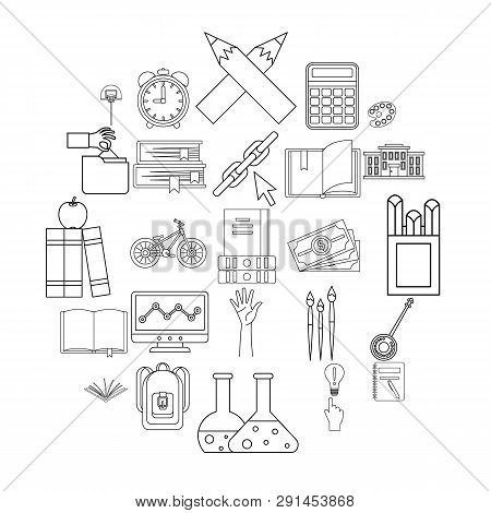 Scholastic Degree Icons Set. Outline Set Of 25 Scholastic Degree Icons For Web Isolated On White Bac