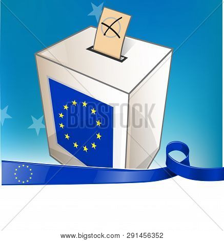 European Election With Ribbon Flag . Over Blue Background