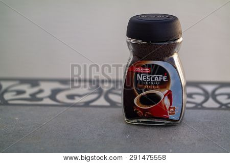 Torrevieja, Alicante, Spain - March 25 2009 : Jjar Of Nescafe Coffee On Table With Copy Space
