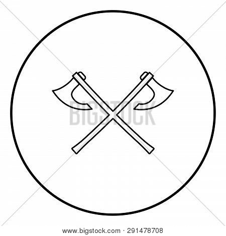 Two Battle Axes Vikings Icon Outline Black Color Vector In Circle Round Illustration Flat Style Simp
