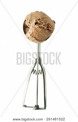 Chocolate Ice Cream Ball Isolated On White Background, Top View