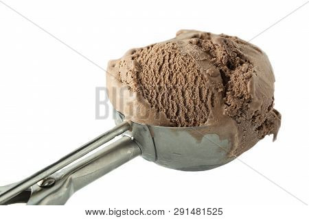 Chocolate Ice Cream Ball Isolated On White Background, Top View