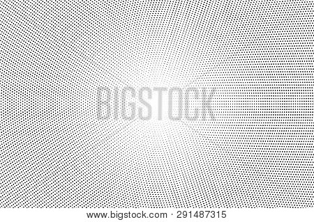 Black And White Halftone Vector Background. Centered Dot Gradient. Micro Dotwork Surface. Faded Dott