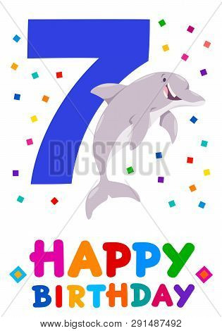 Cartoon Illustration Of The Seventh Birthday Anniversary Greeting Card Design