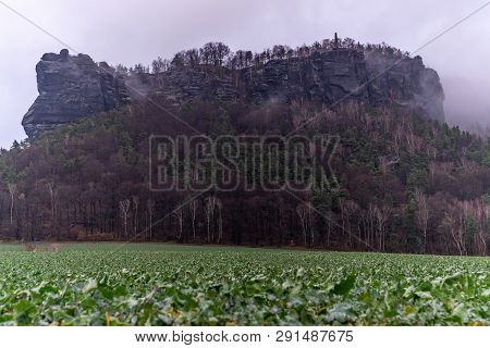 View On Lilienstein In Saxon Switzerland On A Moody Day.