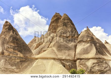 Mountain Peaks From Sandstone In The Mountains And Valleys Of Cappadocia