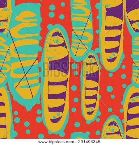 Organic Abstract Bold Red Mustard Purple And Green Seameless Pattern.