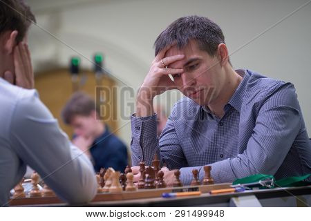 ST. PETERSBURG, RUSSIA - DECEMBER 28, 2018: Grandmaster Dmitry Andreikin, Russia competes in King Salman World Rapid Chess Championship 2018. Eventually he took 18th place