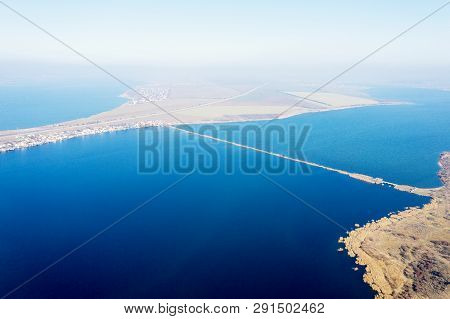 Beautiful Landscape From Above In Haze. Сoast Of The Khadzhibey Estuary In Early Spring From A Bird'