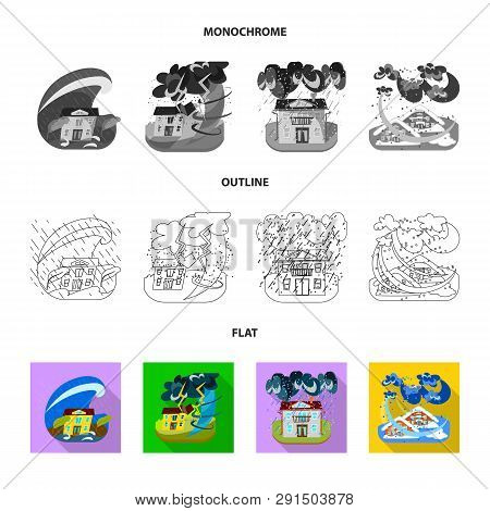 Vector Illustration Of Weather And Distress Logo. Set Of Weather And Crash Stock Vector Illustration