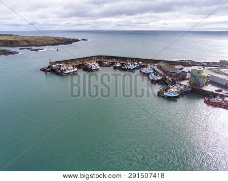 This Is An Aerial View Of Ardglass Harbour And Fishing Boat Fleet In County Down Northern Ireland