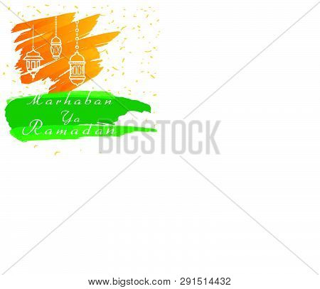 Vector Funny Yellow Orange And Green Scribble Greeting Card Marhaban  / Welcome Ramadan.